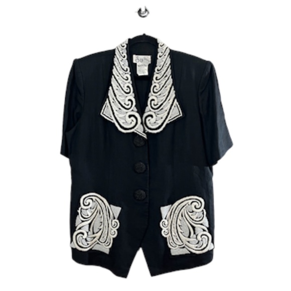 Sure Beaded Linen Jacket 18 Black Retro Glam Boho Western Festival Funky 70s - Picture 1 of 15